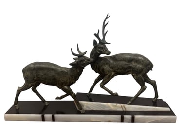 Beautiful Art Deco Bronze & Marble Stag Sculpture.