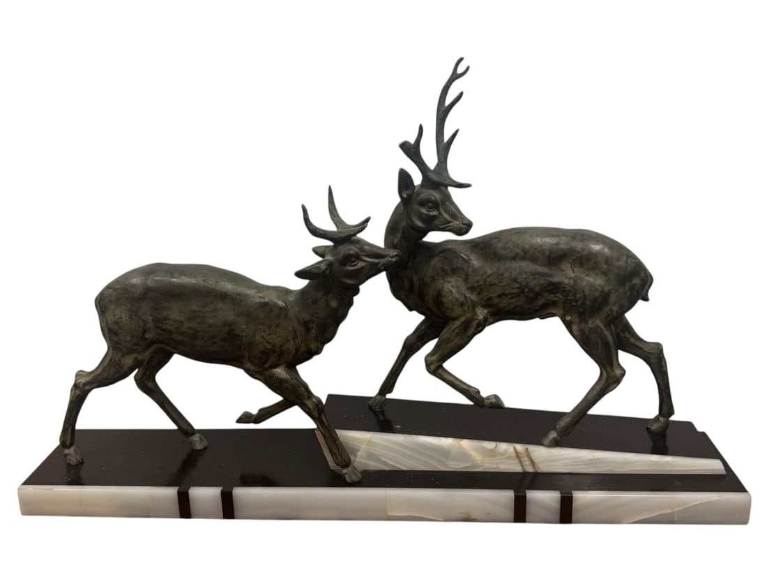 Beautiful Art Deco Bronze & Marble Stag Sculpture. (1 of 8)