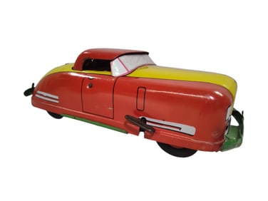 Wyandotte Toys Pressed Steel Red & Yellow Wind Up Toy Car.