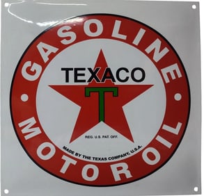 Porcelain Texaco Gasoline Motor Oil Advertising Sign.