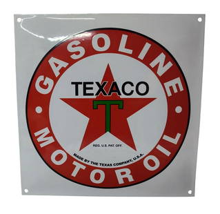 Porcelain Texaco Gasoline Motor Oil Advertising Sign.: Porcelain Advertising. Measures approx 12 x 12 inches. Please examine photos. We are unsure of age, selling as is. Recently out of a local private collection.