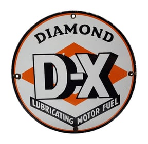 Round Porcelain Diamond D-X Motor Fuel Advertising Sign / Pump Plate.