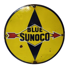 Round Porcelain Blue Sunoco Advertising Sign / Pump Plate.