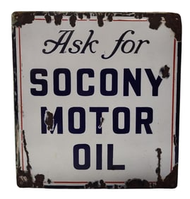Ask for Socony Motor Oil Porcelain Advertising Sign.