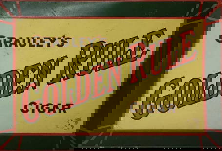 Grauleys Golden Rule Tin Over Cardboard Cigar Advertising Sign.: Tin over cardboard Grauleys Golden Rule Cigar sign. Sign measures 9 1/4" x 6 1/4". We are unsure of exact age so selling as is. Recently out of local private collection.