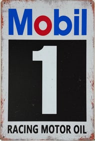 Tin Mobil 1 Racing Motor Oil Advertising Sign.