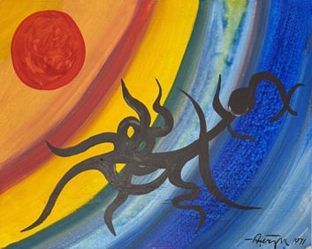Abidin Elderoglu, Mixed media on board.