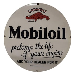 Large Round Porcelain Gargoyle Mobiloil Advertising Sign