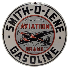 Large Round Porcelain Smith-O-Lene Aviation Gasoline Advertising Sign .
