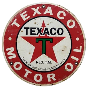 Round Porcelain Texaco Motor Oil Advertising Sign / Pump Plate.