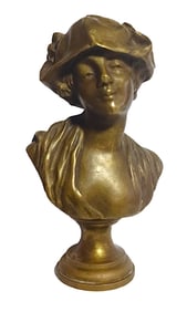 Antique French D'Apres Greuze, Bronze Bust.