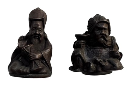Lot of 2 Miniature Bronze Chinese Elder / Wisemen Bronze Seals.