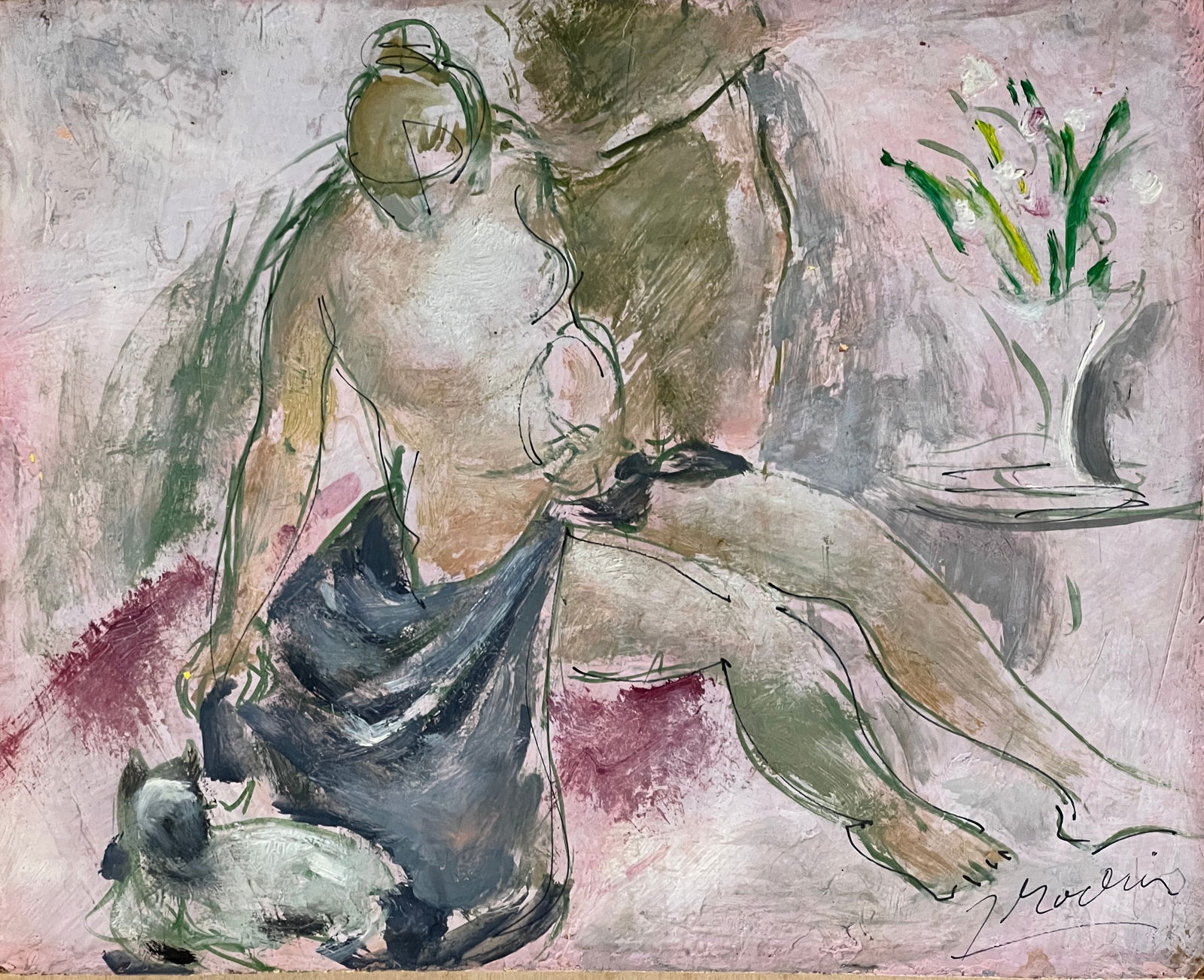 Auguste Rodin, Watercolor and ink on board. (1 of 2)