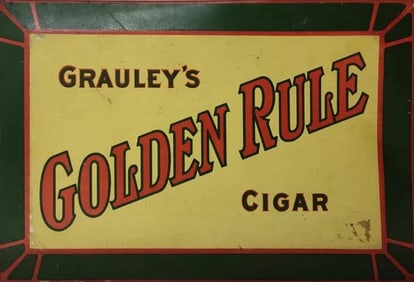 Grauleys Golden Rule Tin Over Cardboard Cigar Advertising  Sign.