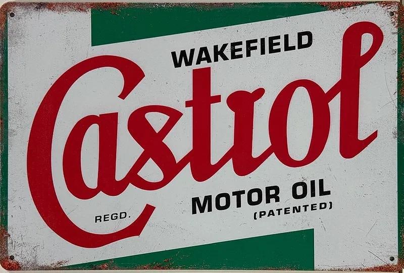 Tin Motor Oil Castrol Advertising Sign.: Tin Motor Oil Castrol Advertising Sign. Looks great in a garage or man cave. Measures 12" h x 8" w (in). Excellent condition.