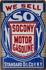 Tin Socony Motor Gasoline Advertising Sign.