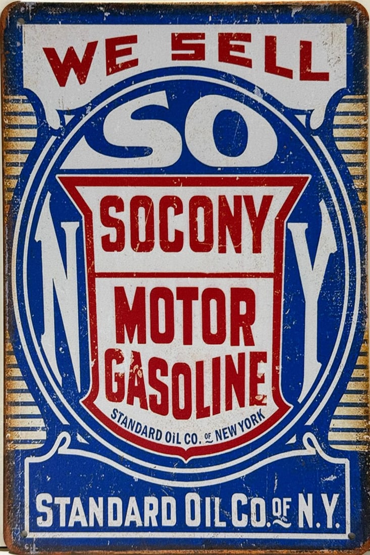 Tin Socony Motor Gasoline Advertising Sign.: Tin Socony Motor Gasoline Advertising Sign. Looks great in a garage or man cave. Measures 12" h x 8" w (in). Excellent condition.
