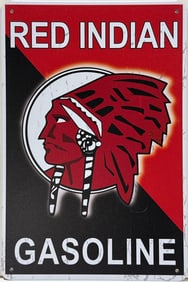 Tin Red Indian Gasoline Advertising Sign.