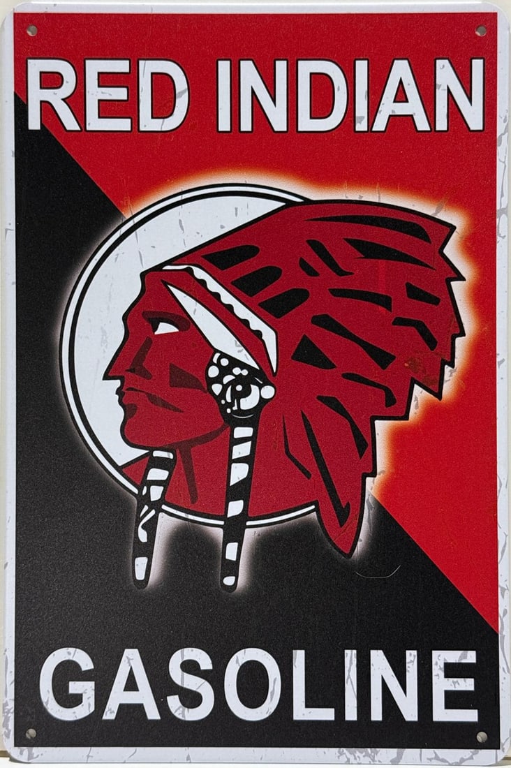 Tin Red Indian Gasoline Advertising Sign. (1 of 2)