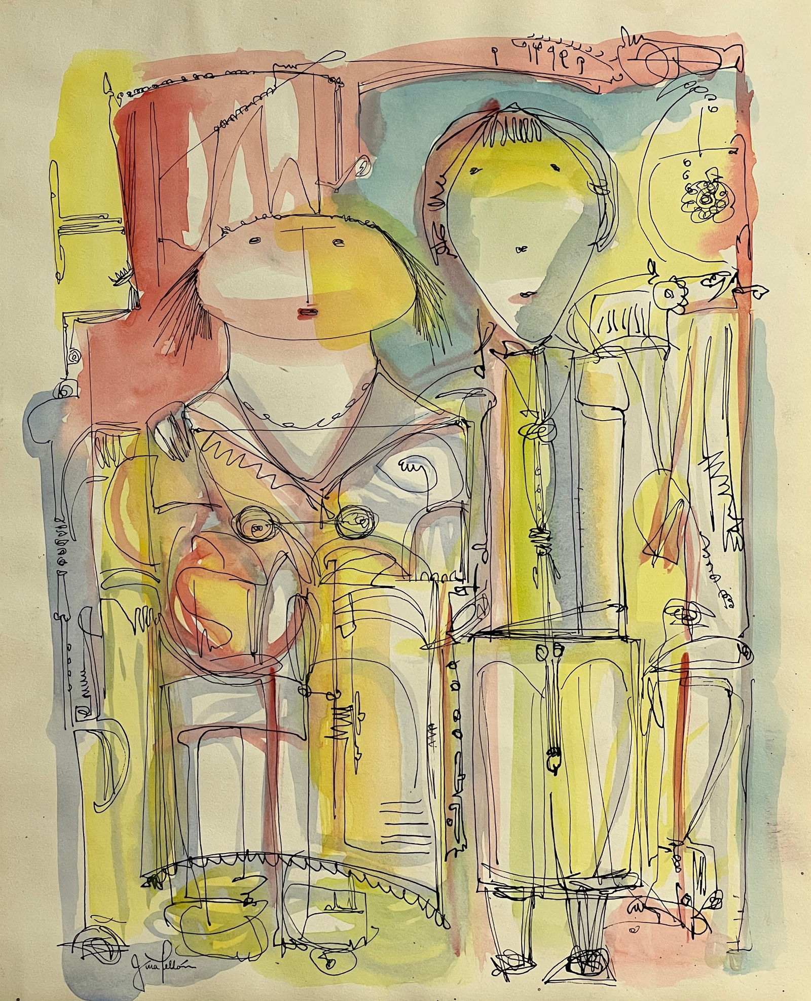 Gina Pellon, Watercolor and ink on paper. (1 of 2)
