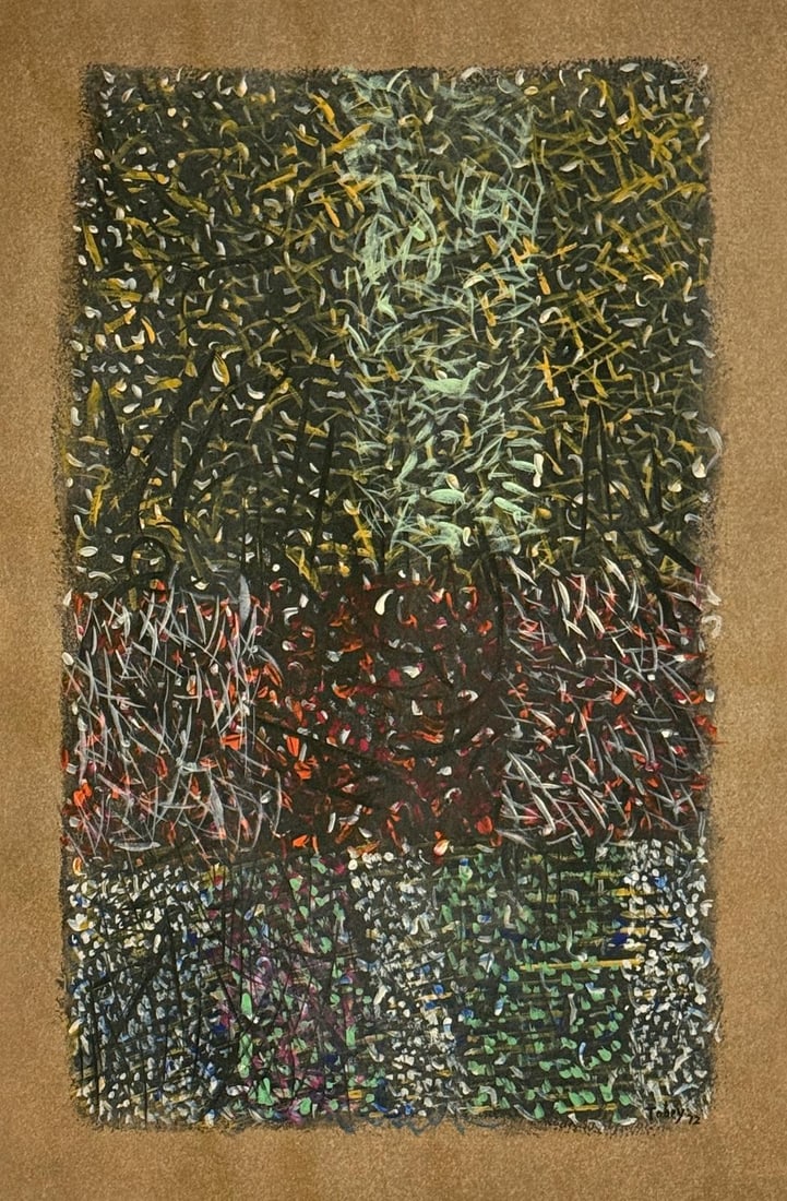Mark Tobey, Oil and tempera on paper.: Mark Tobey (1890-1976) Title: Untitled (Abstract composition), Medium: Oil and tempera on paper, Size: 17.75" h x 12" w inches, Date: 1972. This lot is accompanied by a COA (Certificate of Attribution