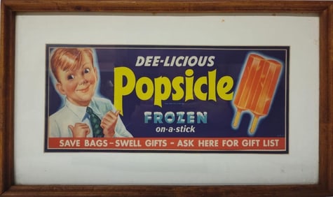 Vintage Framed Frozen Popsicle Litho Advertisemen.