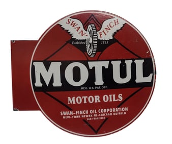 Porcelain Motul Motor Oils Advertising Flange Double Sided Sign.