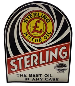Large Porcelain Sterling Motor Oil Advertising Double Sided Sign.