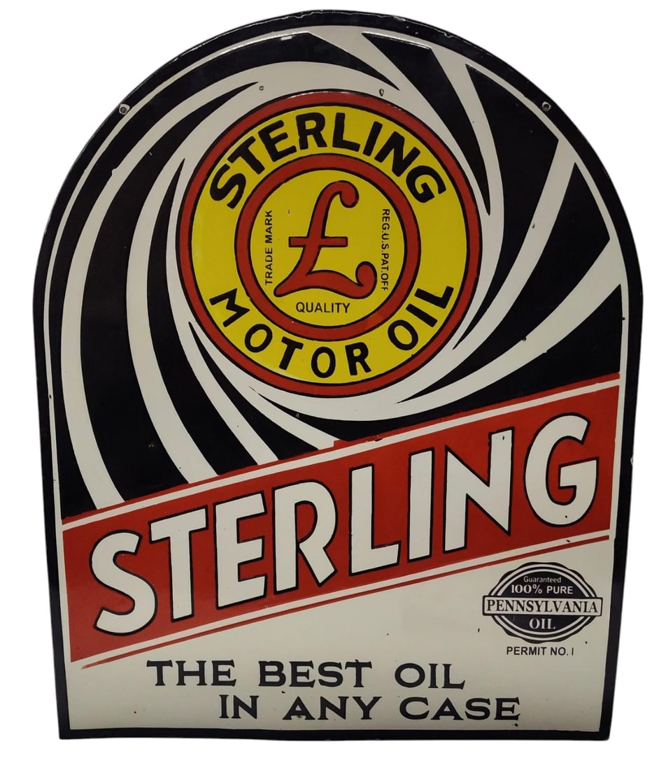 Large Porcelain Sterling Motor Oil Advertising Double Sided Sign. (1 of 5)