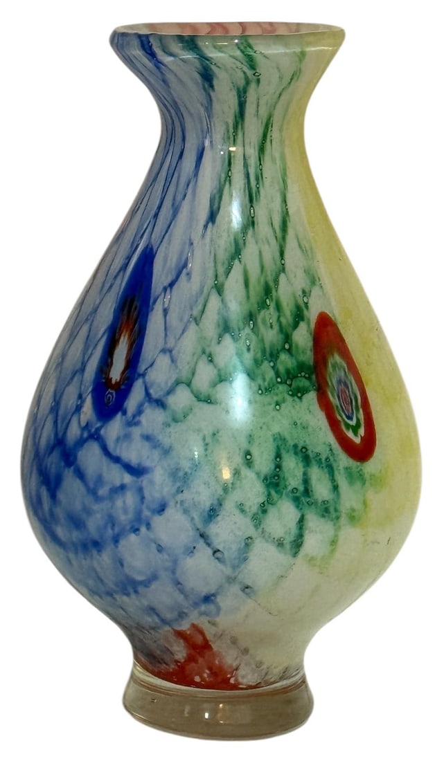 Vintage Murano Art Glass Millefiori Swirl Sommerso Art Glass Vase.