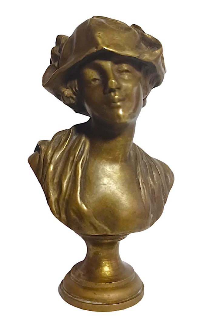 Antique French D'Apres Greuze, Bronze Bust.: Antique French D'Apres Greuze, Bronze Bust. Approx 3.5" Tall. Signed. 19th Century.