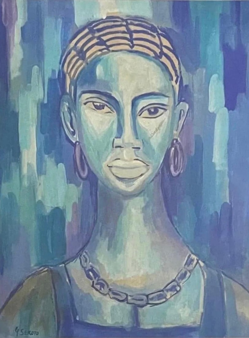 Gerard Sekoto, Gouache on paper art.: Gerard Sekoto (1913-1993) Title: Untitled (Portrait), Medium: Gouache on paper art, Size: 19" h x 15" w inches, Date: Undated. This lot is accompanied by a COA (Certificate of Attribution) and is not