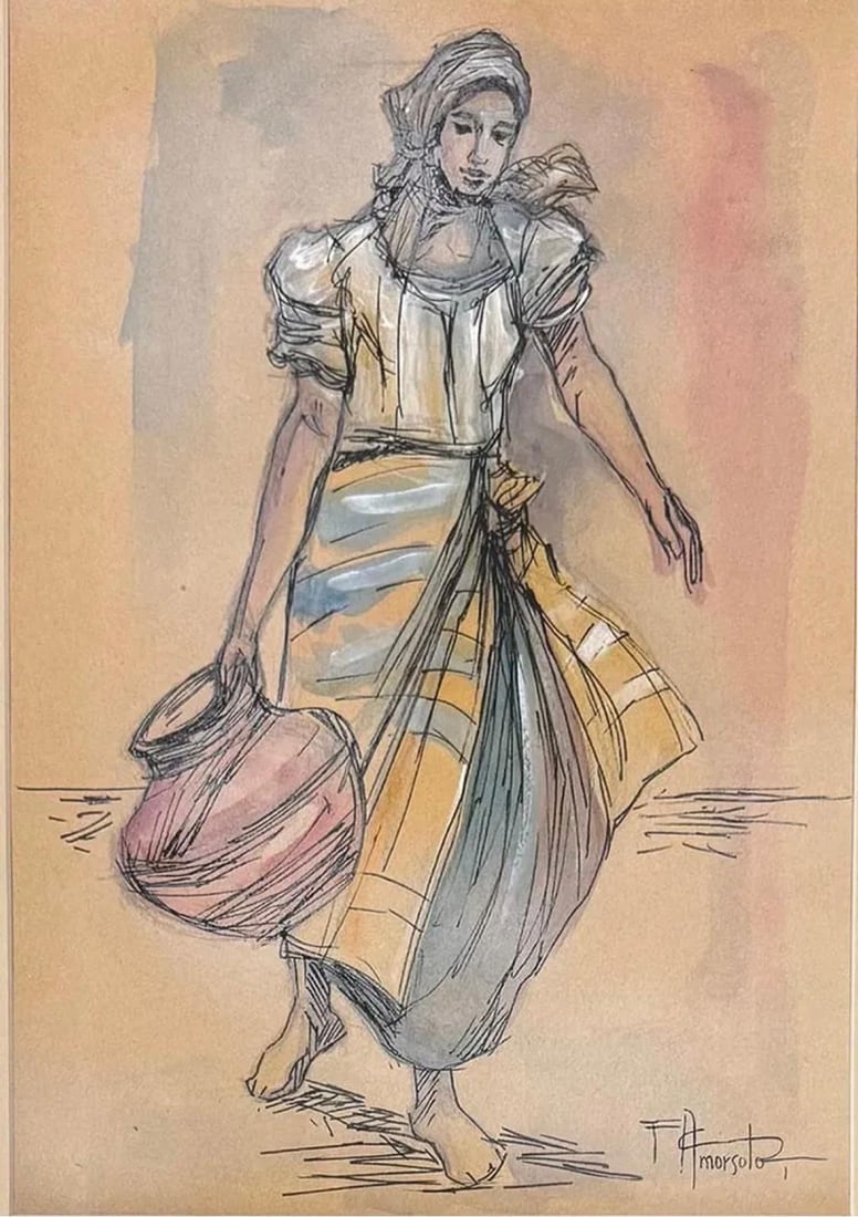 Fernando Amorsolo, Mixed media on paper art.: Fernando Amorsolo (1892-1972) Title: Untitled, Medium: Mixed media on paper art, Size: 13.50" h x 9" w inches, Date: Undated. This lot is accompanied by a COA (Certificate of Attribution) and is not a