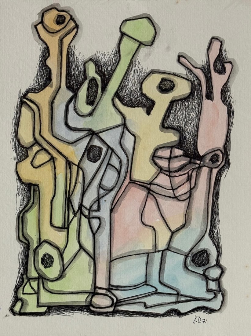 Jean Dubuffet, Watercolor and ink on cardboard. (1 of 2)