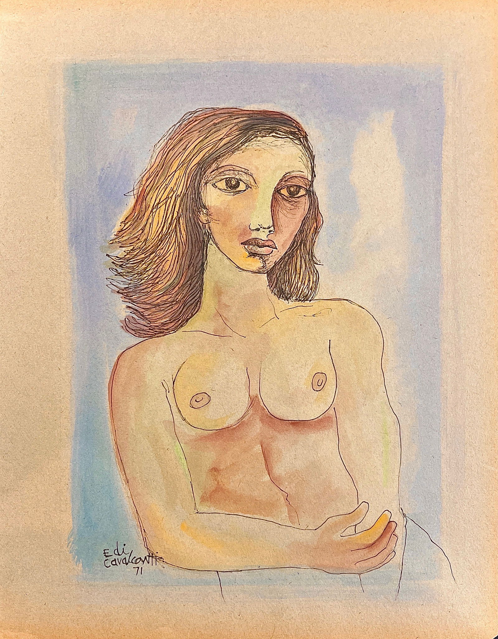 Emiliano Di Cavalcanti, Gouache and ink on paper.: Emiliano Di Cavalcanti (1887-1976) Title: Untitled, Medium: Gouache and ink on paper, Date: 1971, Size: 14" H x 11" W inches. This lot is accompanied by a COA (Certificate of Attribution) and is not a