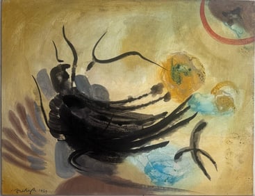 Abidin Elderoglu,Oil on canvas board.