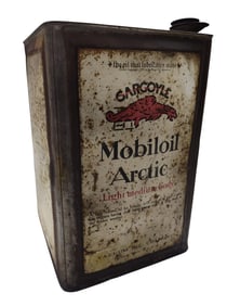 Vintage Square 5 Gallon Gargoyle Mobiloil Artic Oil Can.