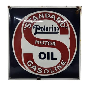 Porcelain Standard Polarine Motor Oil Gasoline Advertising Sign.