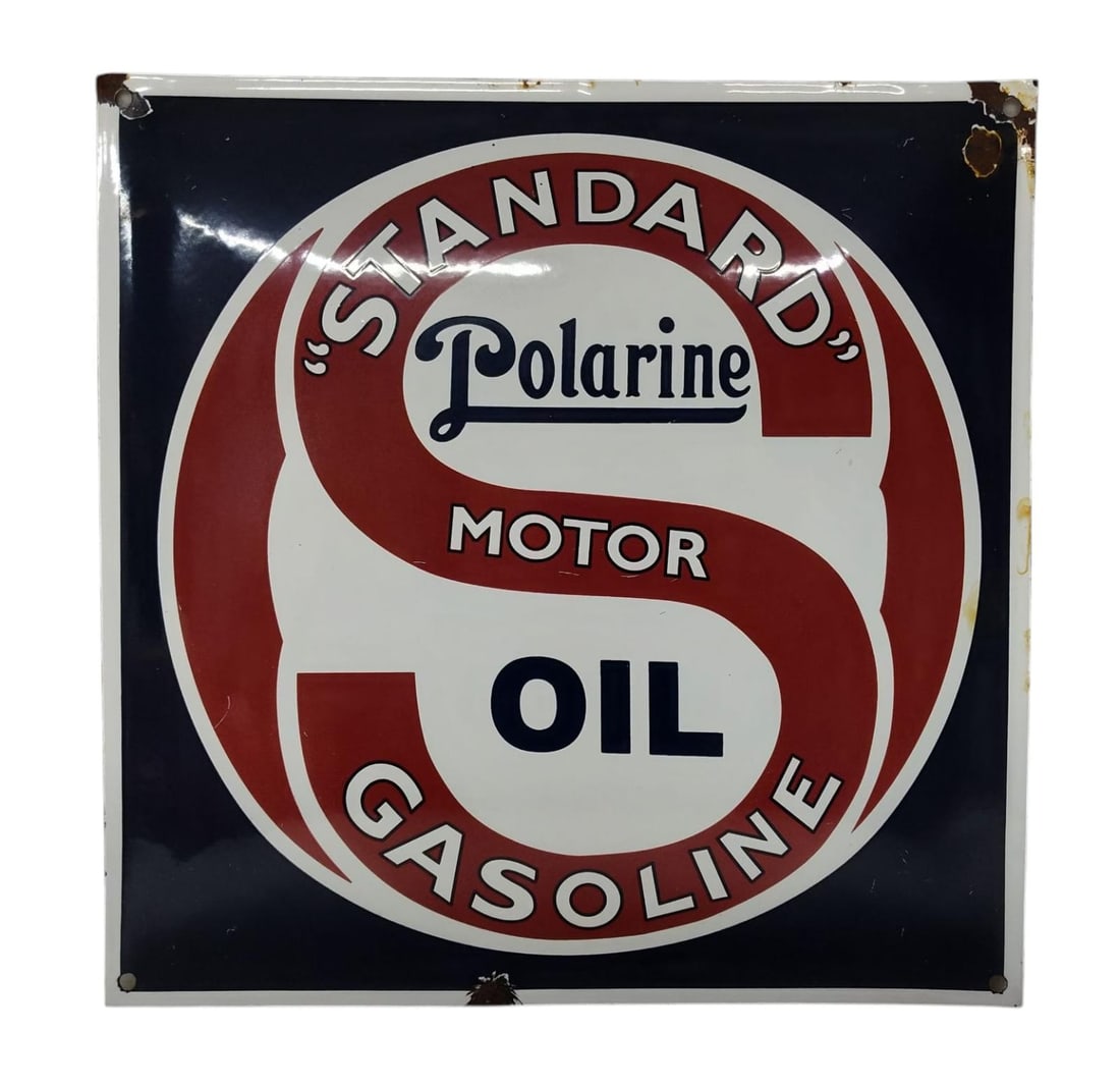 Porcelain Standard Polarine Motor Oil Gasoline Advertising Sign. (1 of 5)