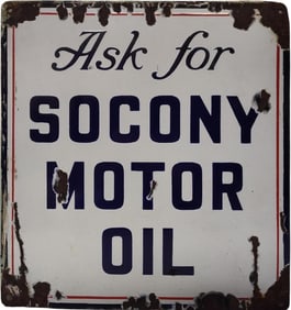 Ask for Socony Motor Oil Porcelain Advertising Sign.