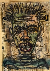 Jean-Michel Basquiat, Oil on newspaper.