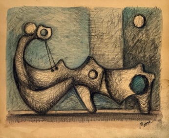 Henry Moore, Watercolor and charcoal on paper.