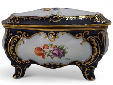 1934 J L MENAU Echt Kobalt Blue Footed Trinket Box with Lid-Von Henneberg-9876/1