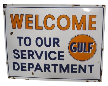 Porcelain Gulf Service Department Advertising Sign.