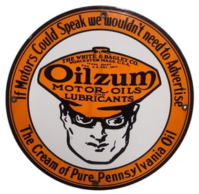 Round Porcelain Oilzum Motor Oils Advertising Sign.