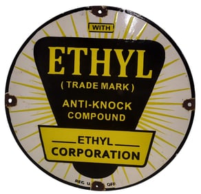 Round Porcelain Ethyl Anti Knock Advertising Sign.