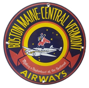 Porcelain Boston Maine - Central Vermont Airways Advertising Sign.