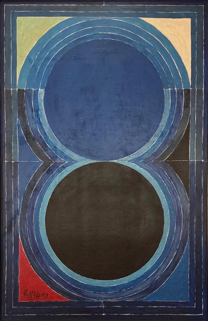 Syed Haider Raza, Oil on board.: Syed Haider Raza (Indian, 1922–2016) Was a prominent Indian modernist painter celebrated for his abstract works rooted in Indian spirituality and symbolism. A founding member of the Progressive Arti