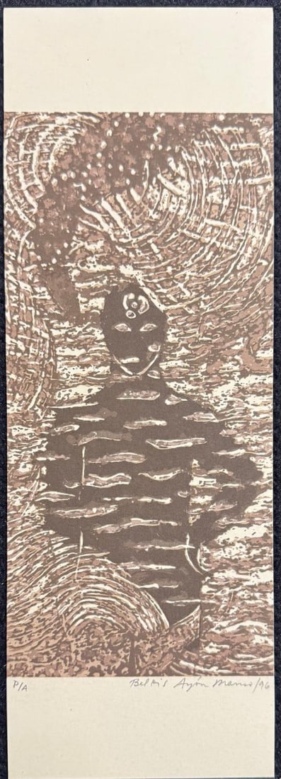 Belkis Ayón. Serigrafia.: Belkis Ayón (1967-1999) Title: Untitled, Medium: Serigrafia, Size: 13.25" h x 4.50" w inches, Date: 1996. This lot is accompanied by a COA (Certificate of Attribution) and is not a reproduction, it i