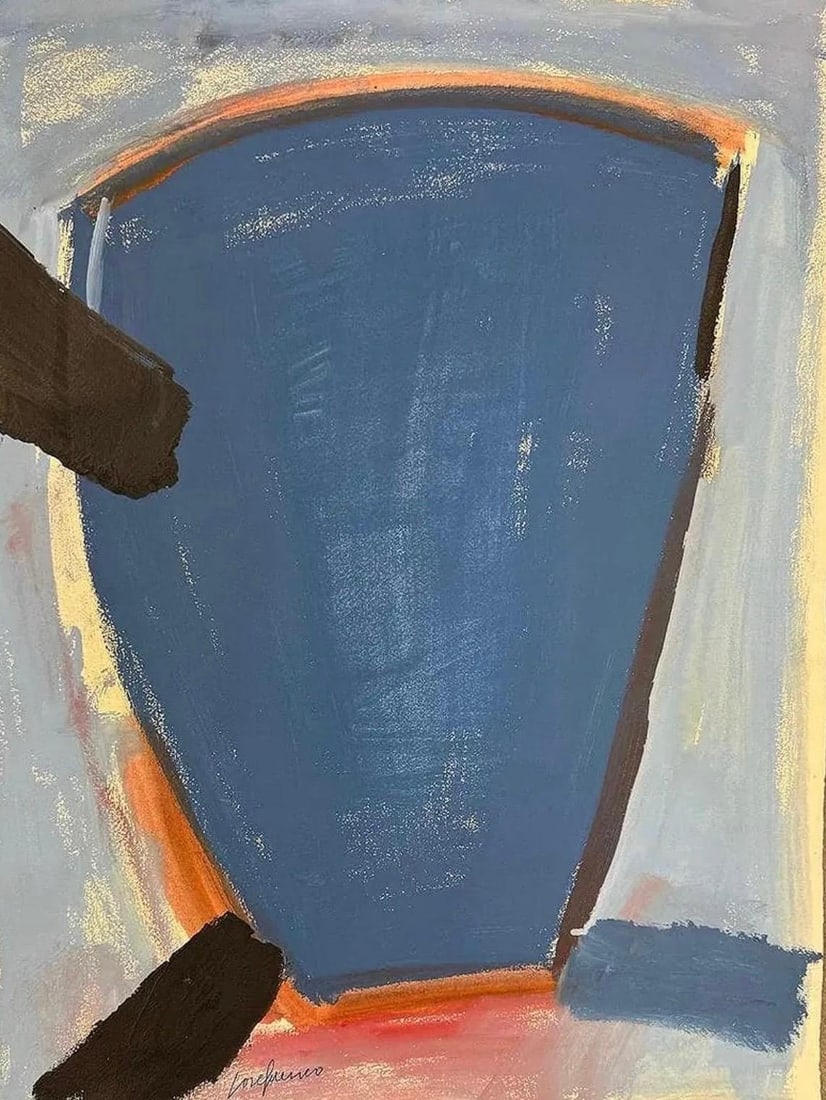 José Guerrero, Gouache on paper.: José Guerrero (1914-1991) Title: Untitled (Abstract composition), Medium: Gouache on paper, Date: 1983, Size: 22.4" h x 17" w inches. This lot is accompanied by a COA (Certificate of Attribution) and